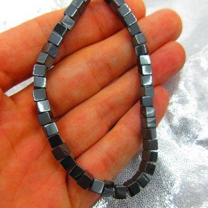Hematite 6mm Cubes 7" Stretchy Gemstone Bracelet